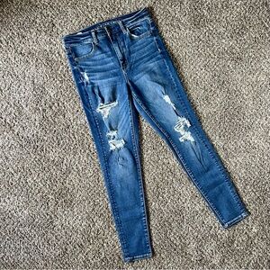 American Eagle Outfitters Skinny Blue Jeans Super Hi-Rise Jegging Distressed 8